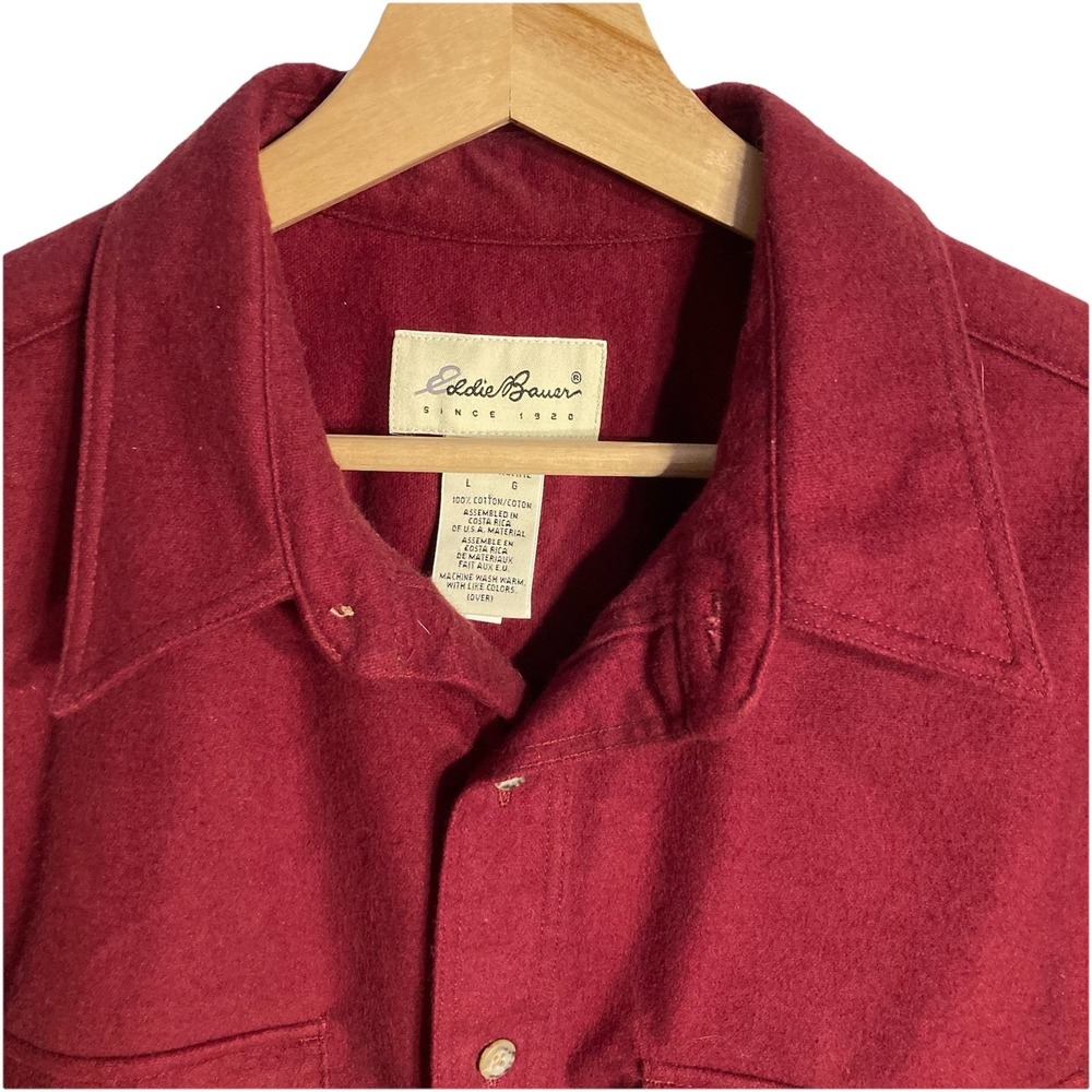 Vtg Eddie Bauer Chamois Flannel Button Up Shirt Mens Large Red - Picture 2 of 8